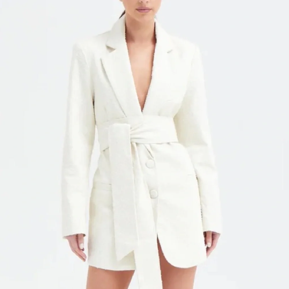 White Belted Mini Dress Blazer